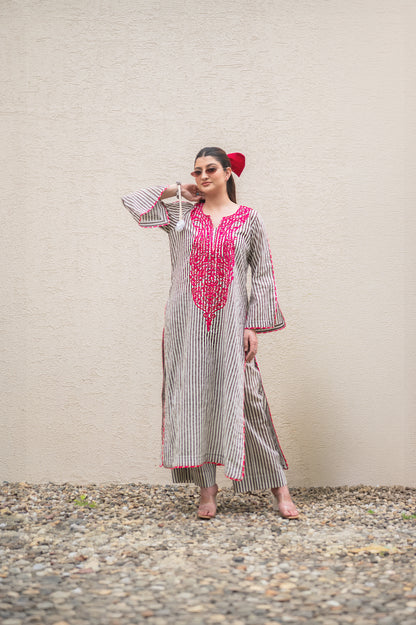 Grey Stripes Kurta Set