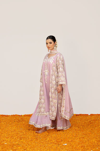 Light Pink Crepe White Aari Suit