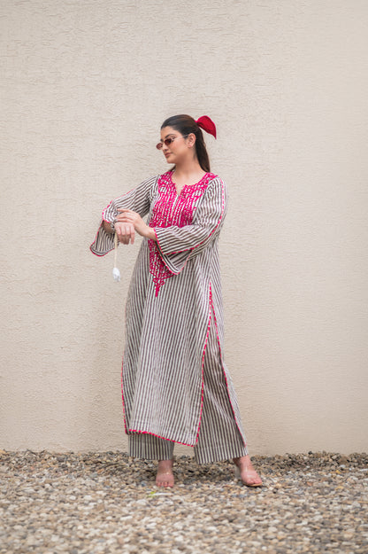 Grey Stripes Kurta Set