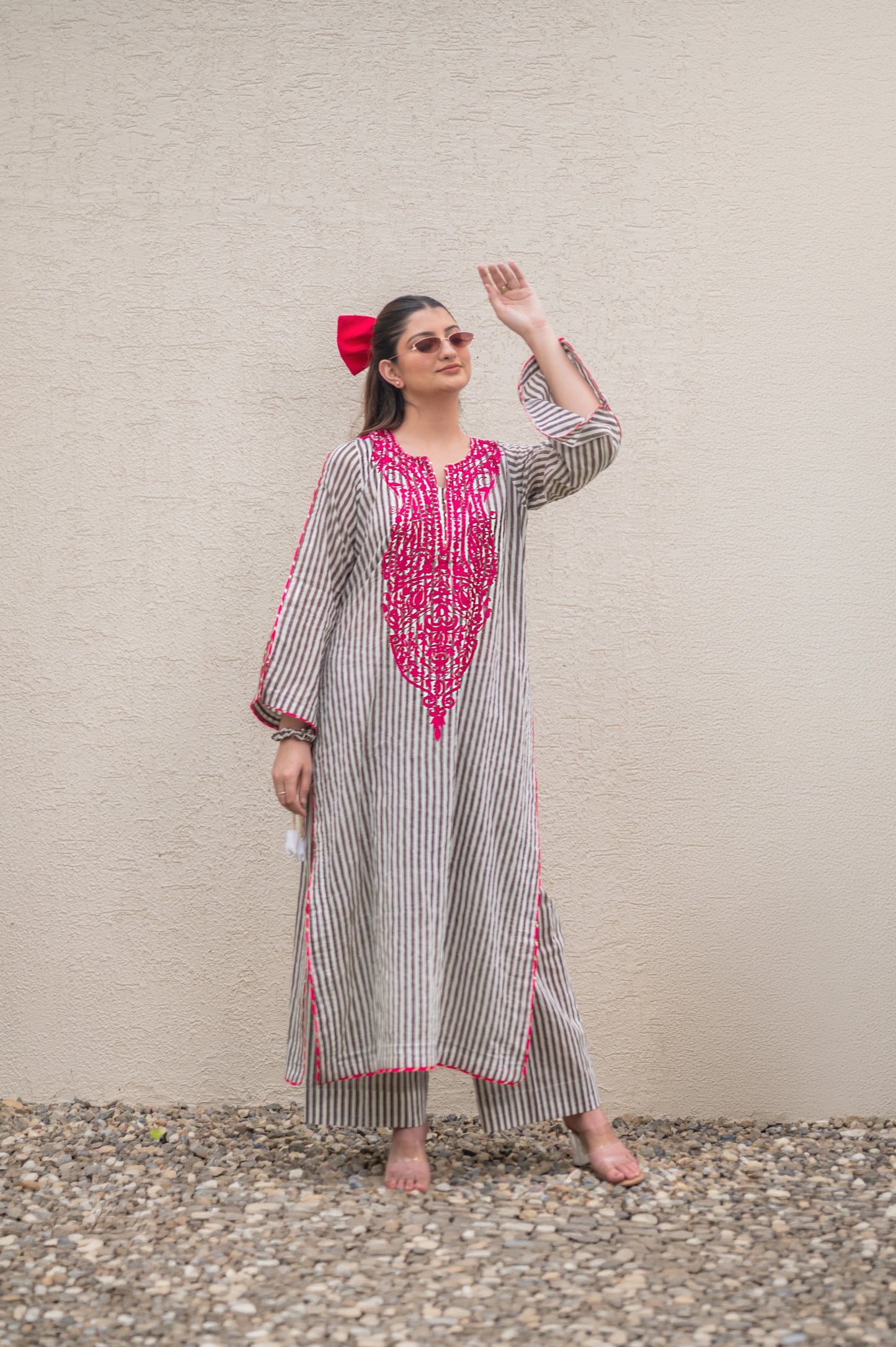 Grey Stripes Kurta Set