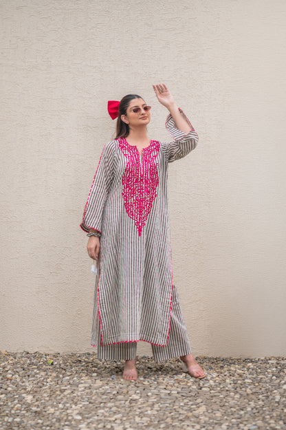 Grey Stripes Kurta Set