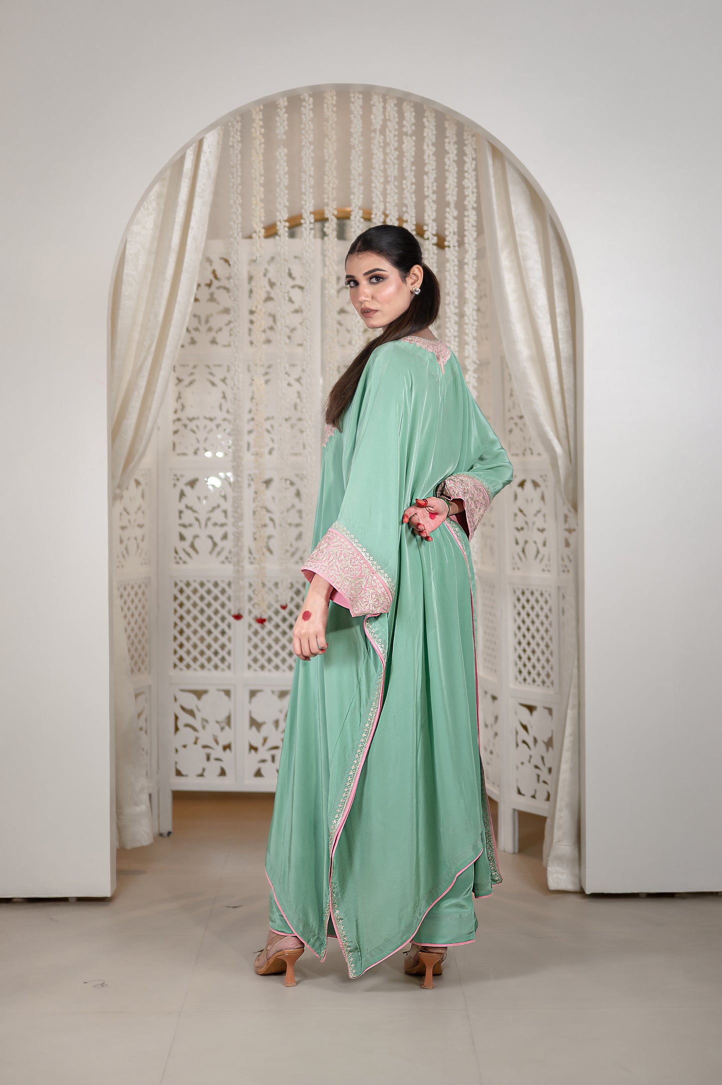 Green Crepe Kaftan Set
