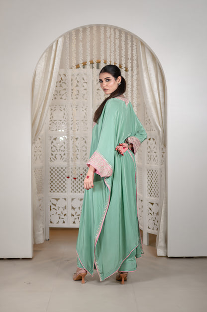 Green Crepe Kaftan Set
