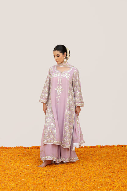 Light Pink Crepe White Aari Suit