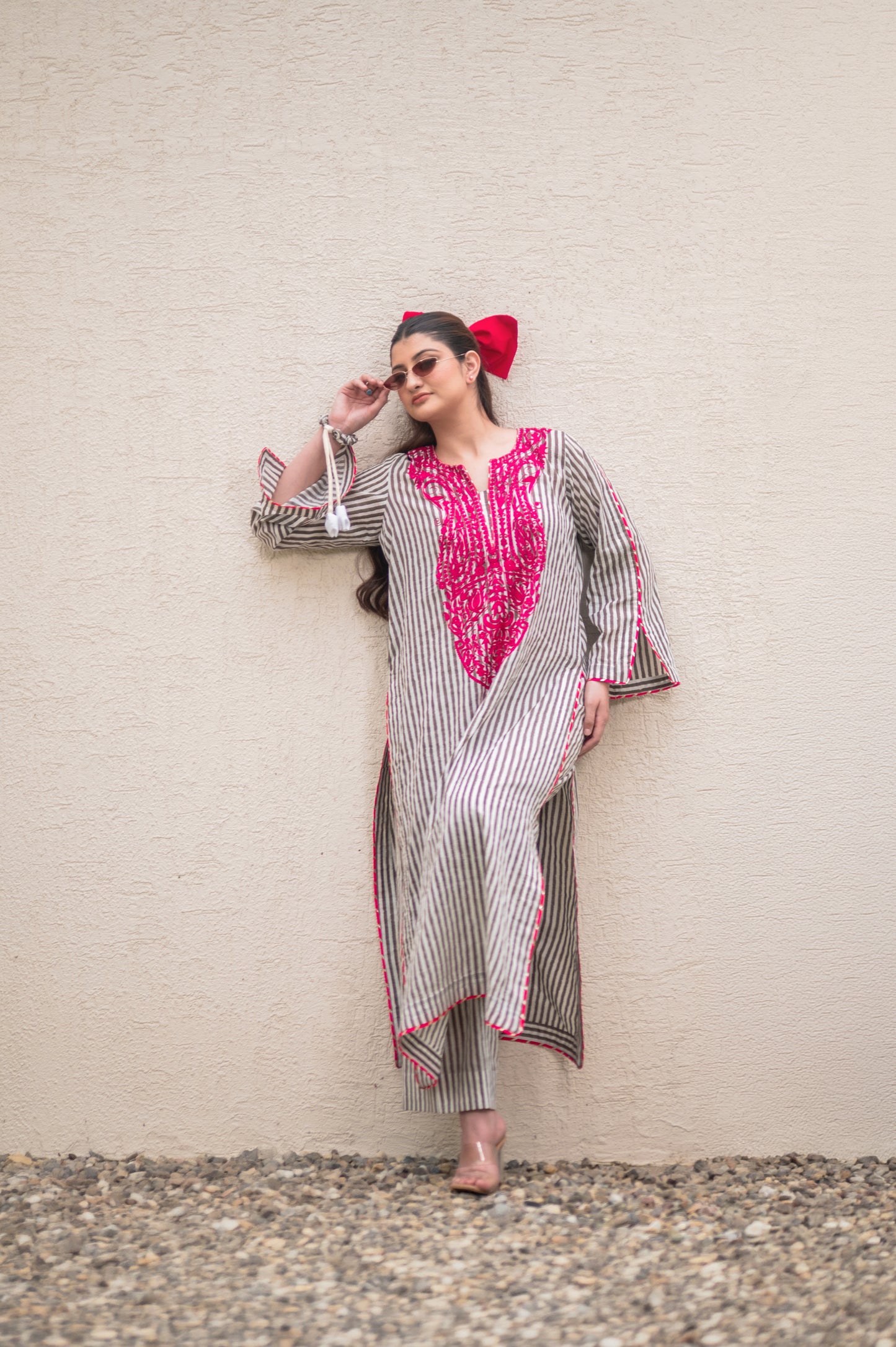 Grey Stripes Kurta Set