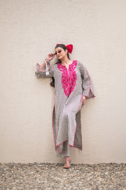Grey Stripes Kurta Set