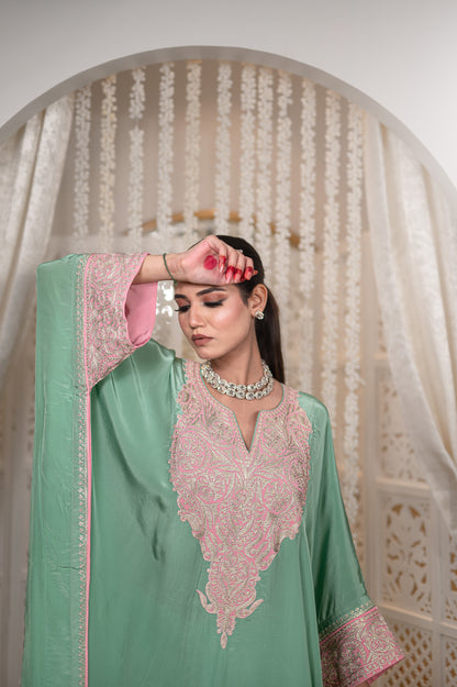 Green Crepe Kaftan Set