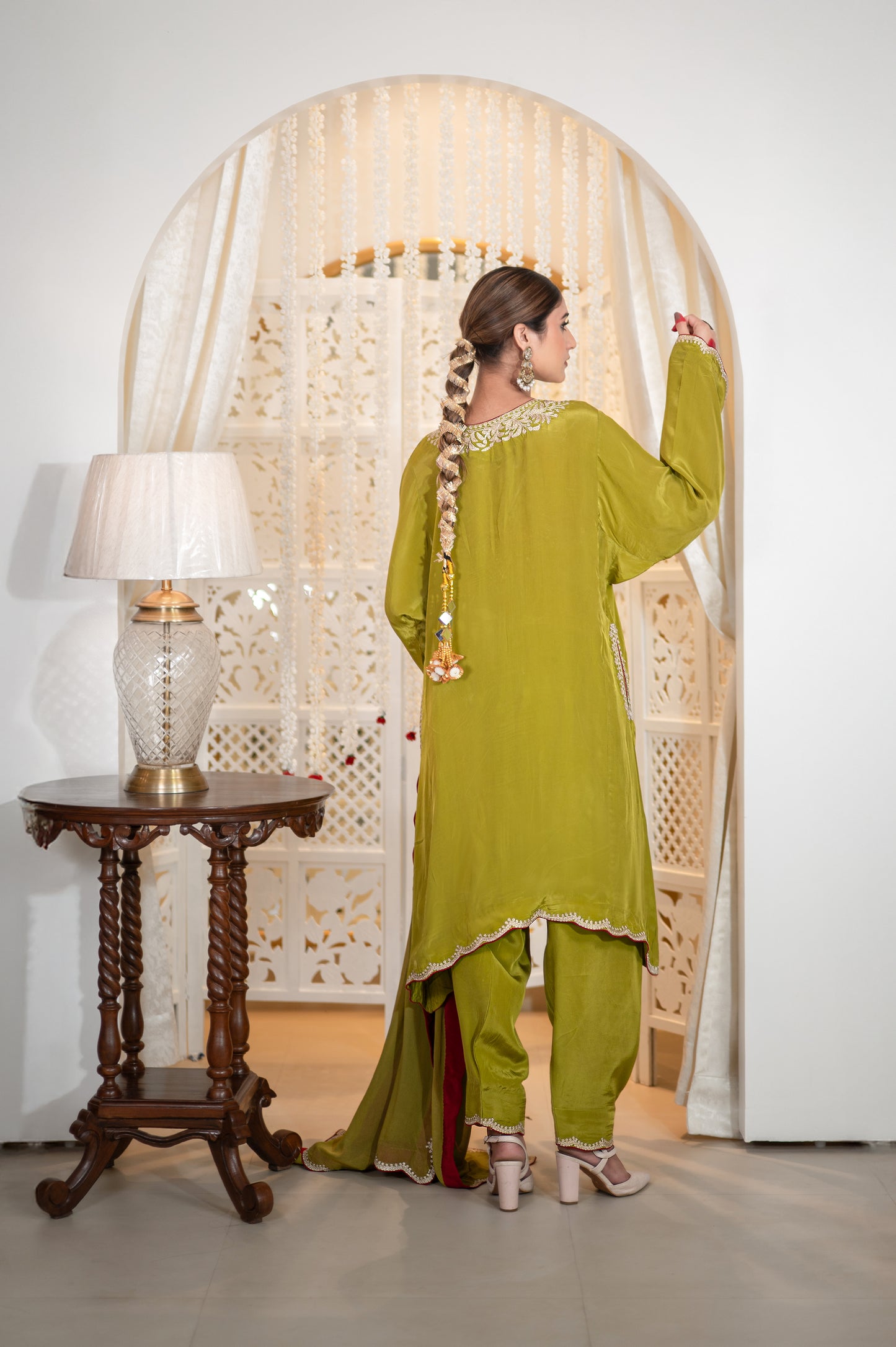 Mehendi Green Crepe Cutwork Suit