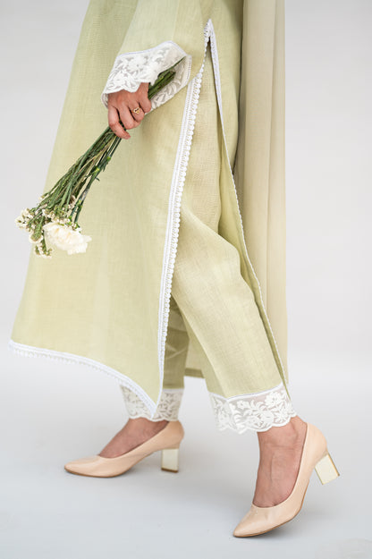 Sage Green Linen Suit with Ombre Dupatta