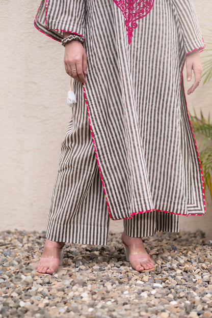 Grey Stripes Kurta Set