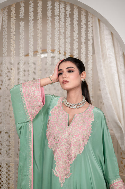 Green Crepe Kaftan Set