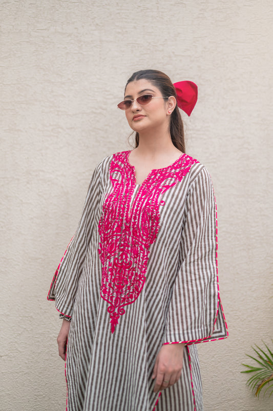 Grey Stripes Kurta Set