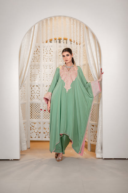 Green Crepe Kaftan Set