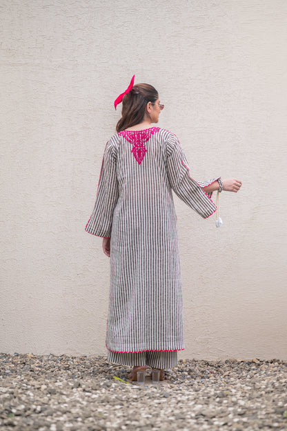 Grey Stripes Kurta Set