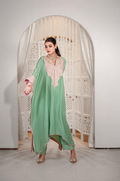 Green Crepe Kaftan Set