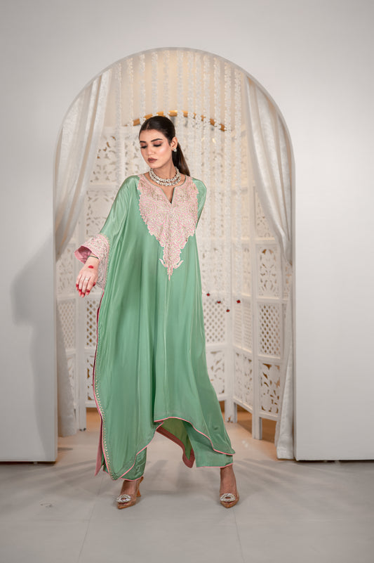 Green Crepe Kaftan Set