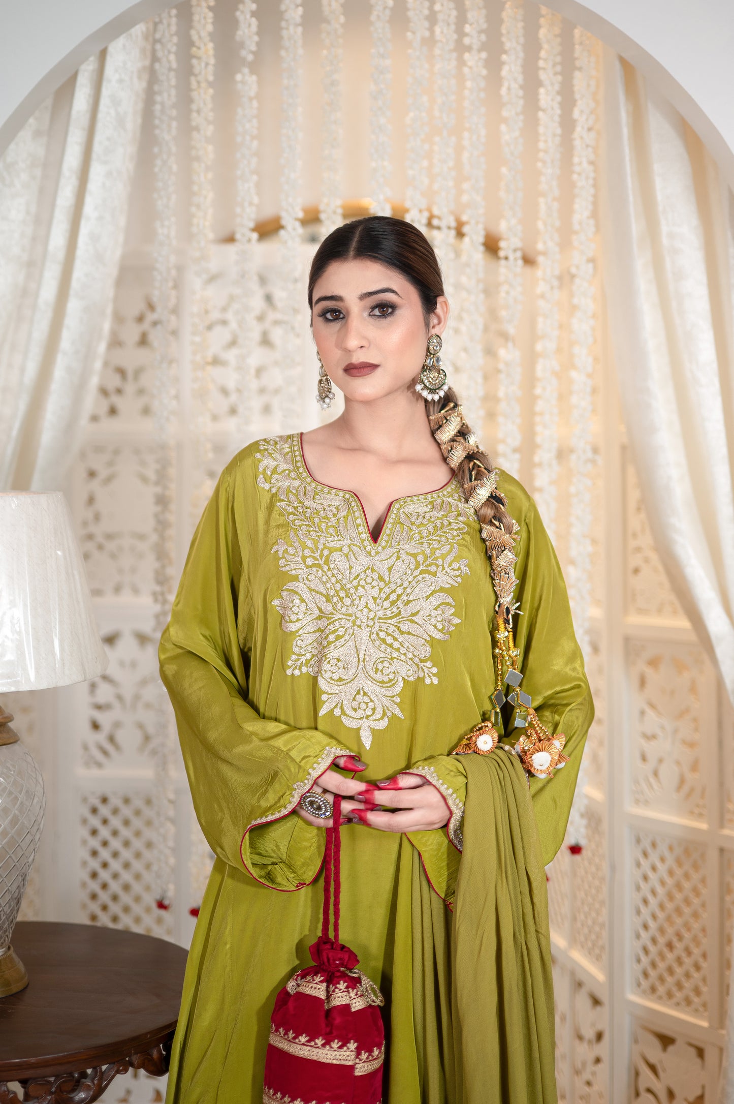 Mehendi Green Crepe Cutwork Suit