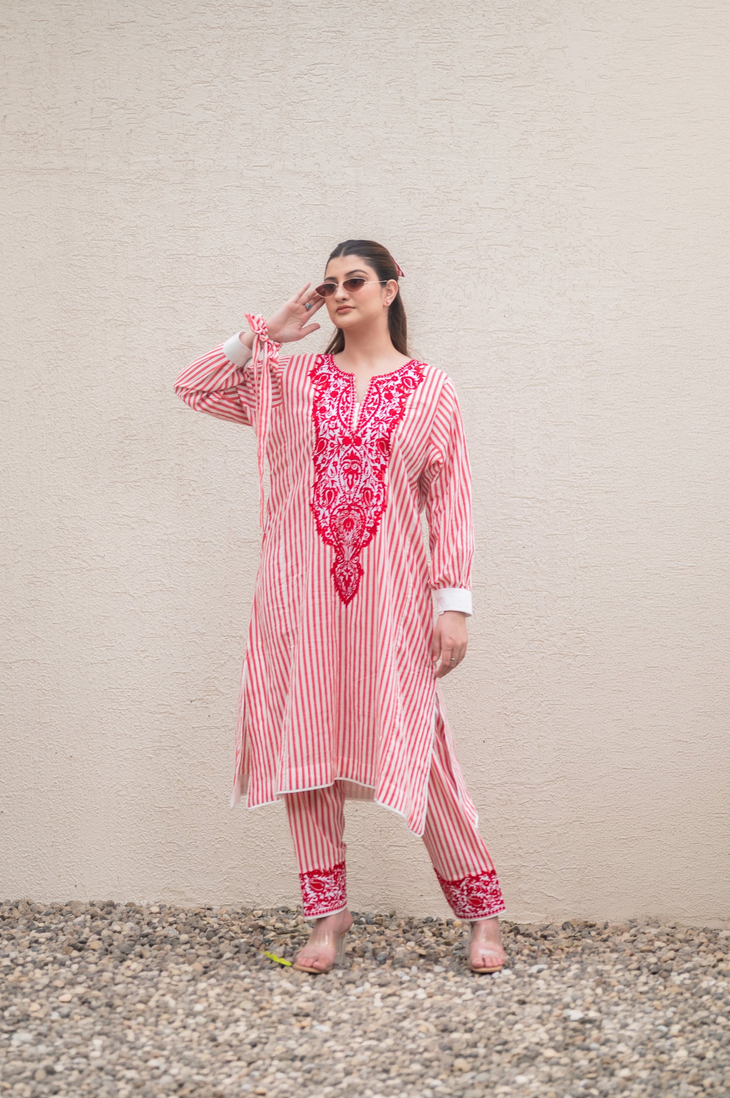 Red Stripes Kurta Set