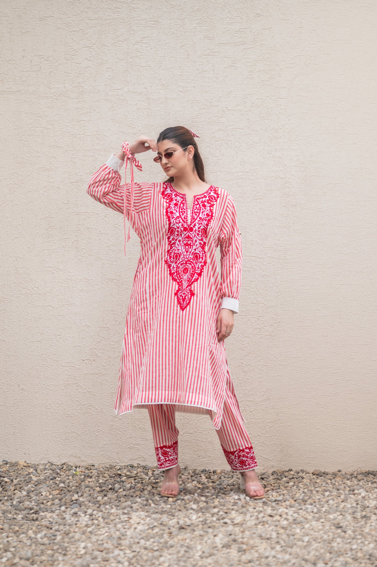 Red Stripes Kurta Set
