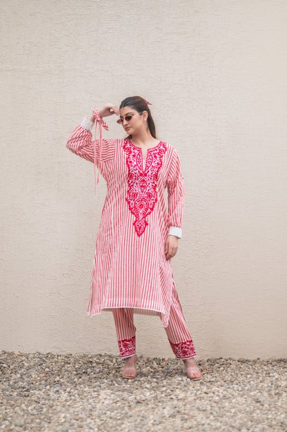 Red Stripes Kurta Set