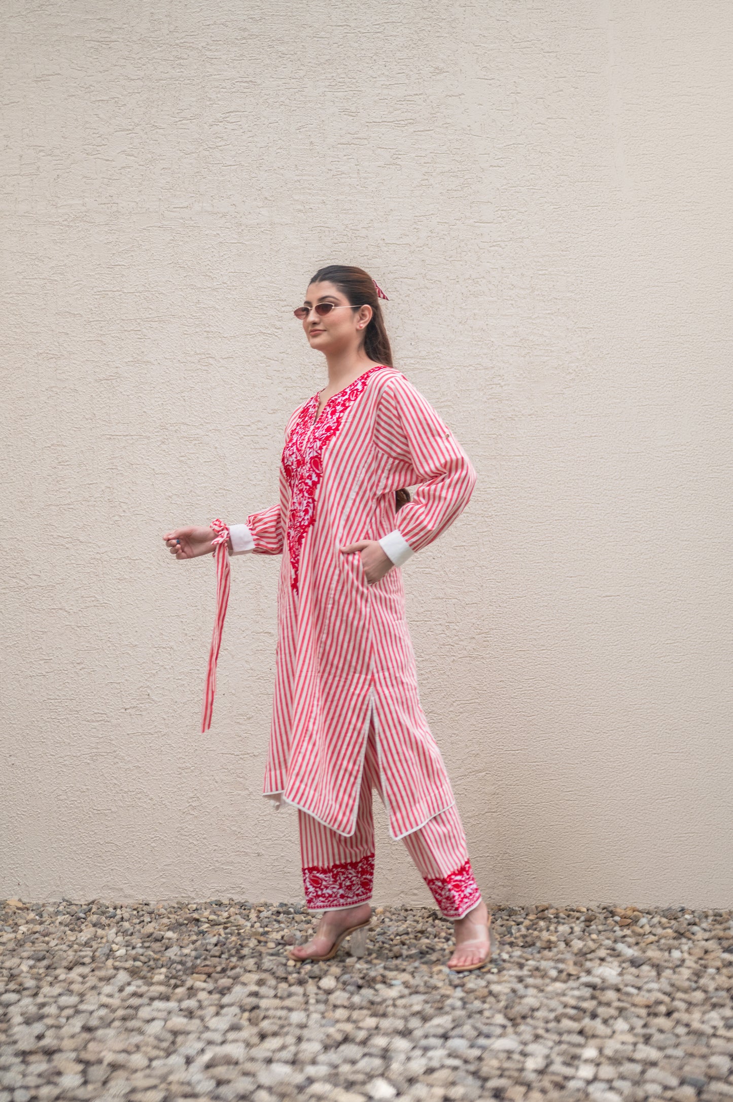 Red Stripes Kurta Set