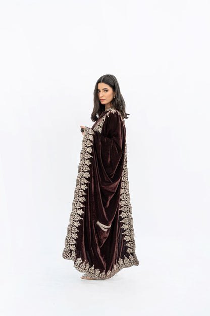 Brown velvet cutwork cape set