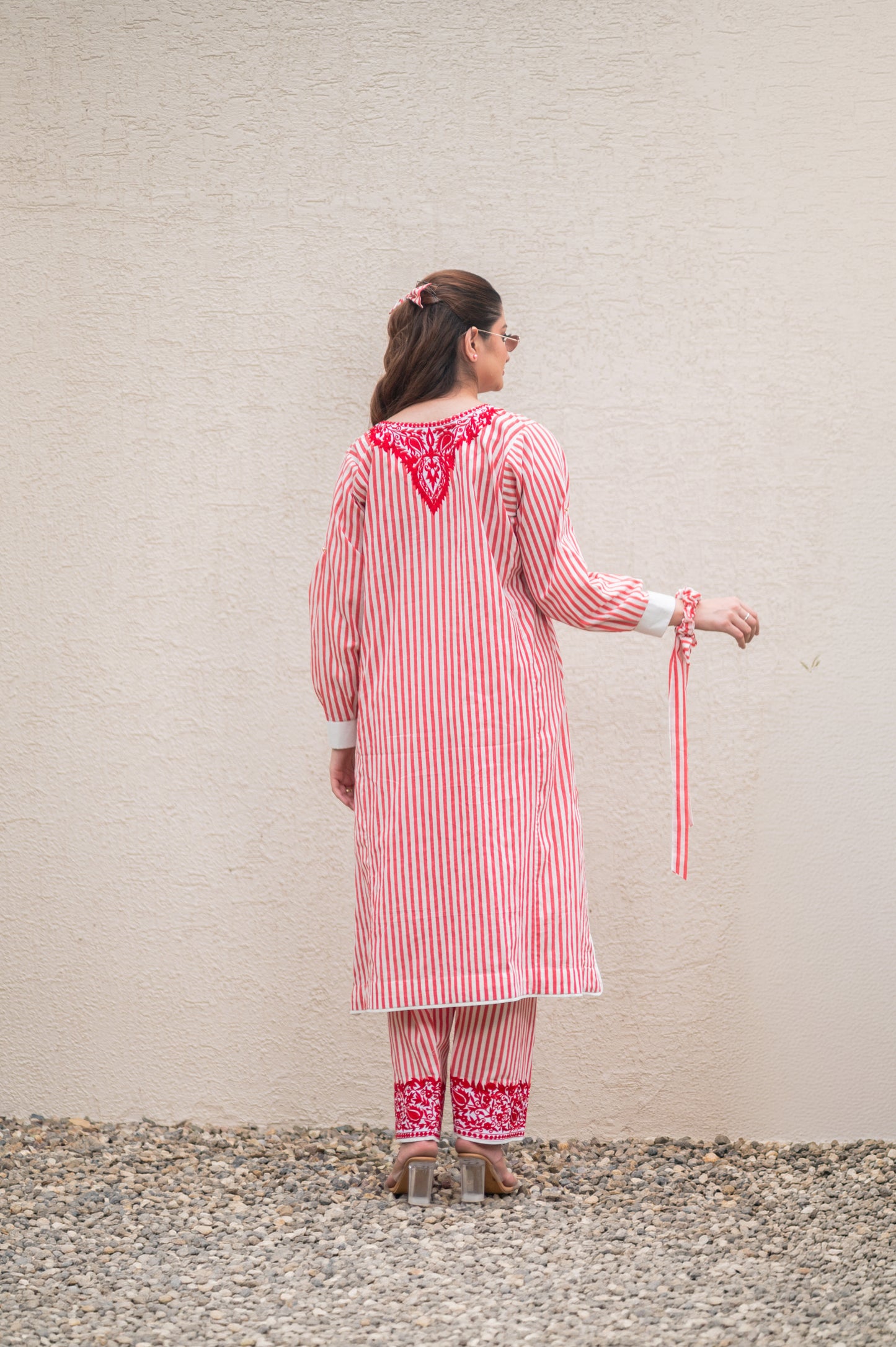 Red Stripes Kurta Set