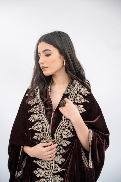 Brown velvet cutwork cape set