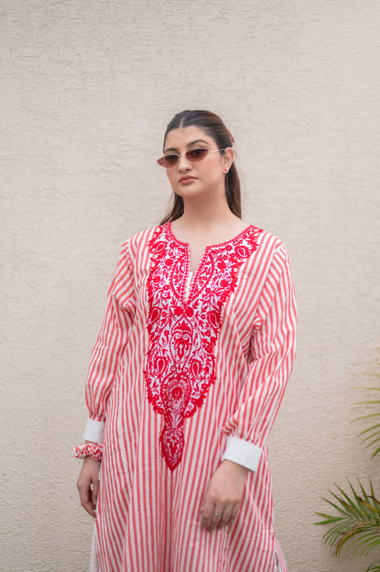 Red Stripes Kurta Set