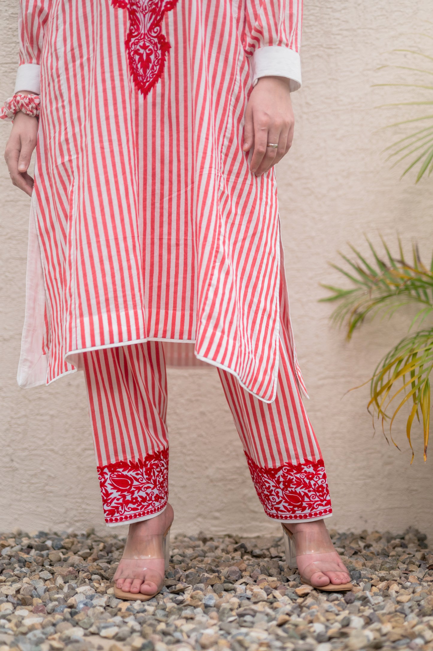 Red Stripes Kurta Set