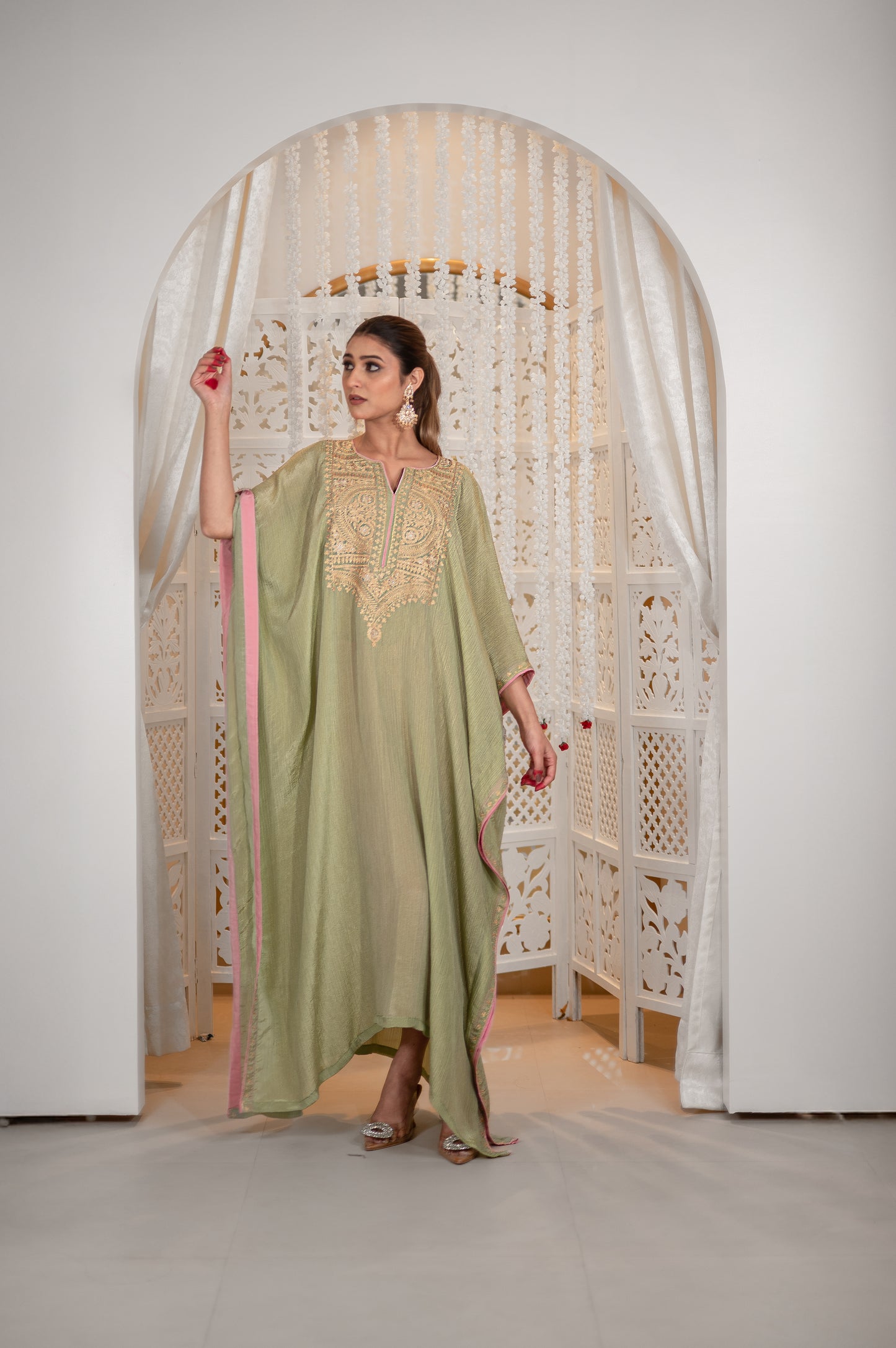 Mint Crushed Tissue Kaftan