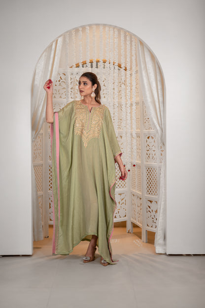 Mint Crushed Tissue Kaftan