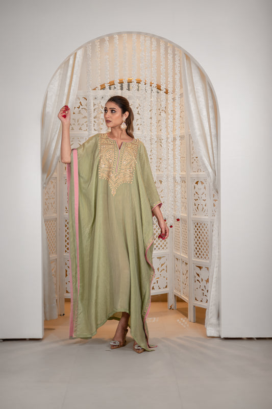 Mint Crushed Tissue Kaftan