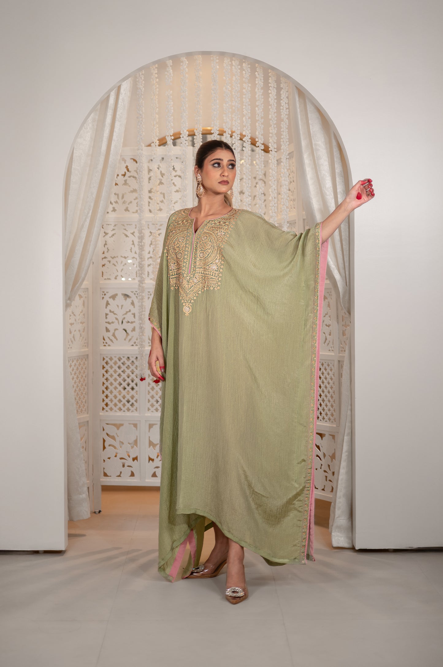 Mint Crushed Tissue Kaftan