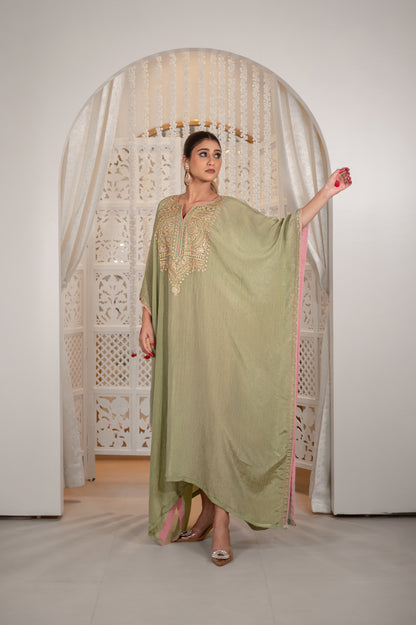 Mint Crushed Tissue Kaftan