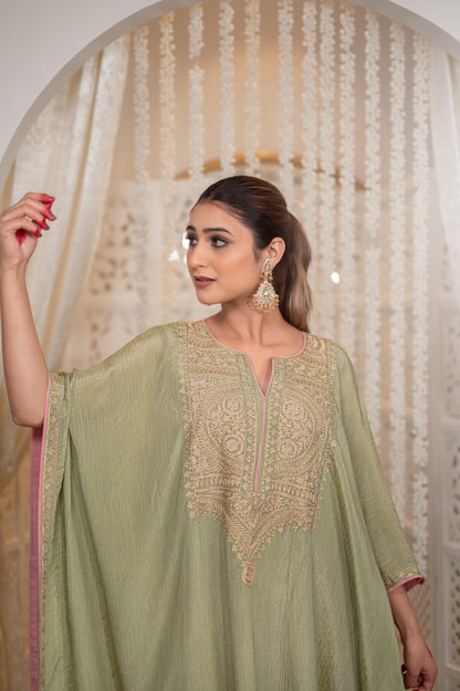Mint Crushed Tissue Kaftan