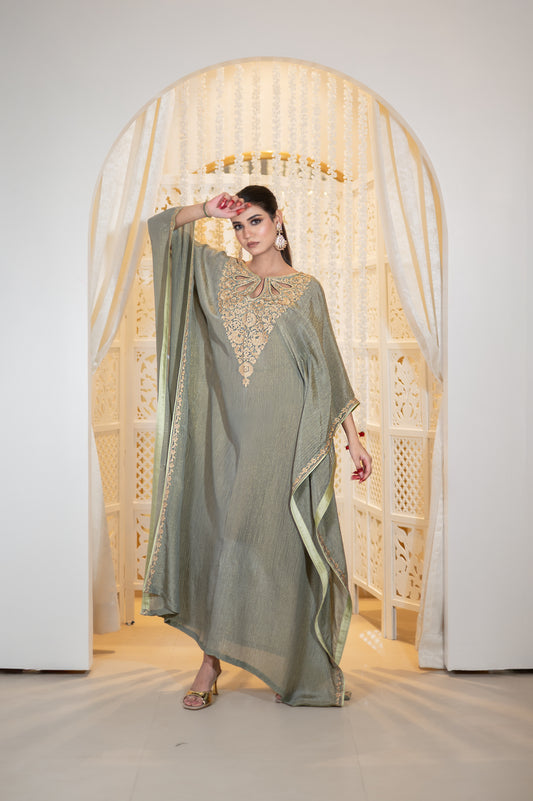 Grey Crushed Tissue Kaftan