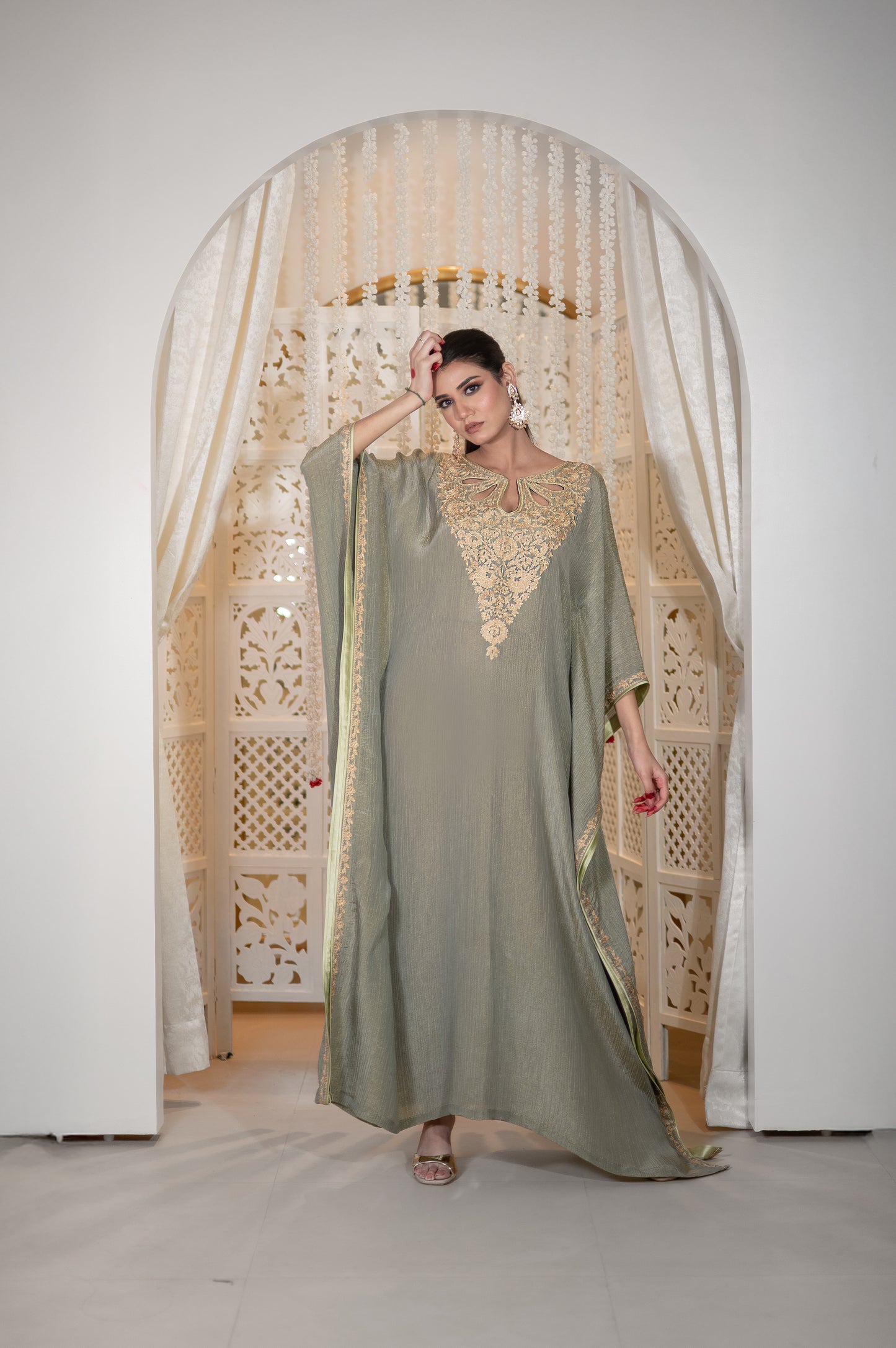 Grey Crushed Tissue Kaftan