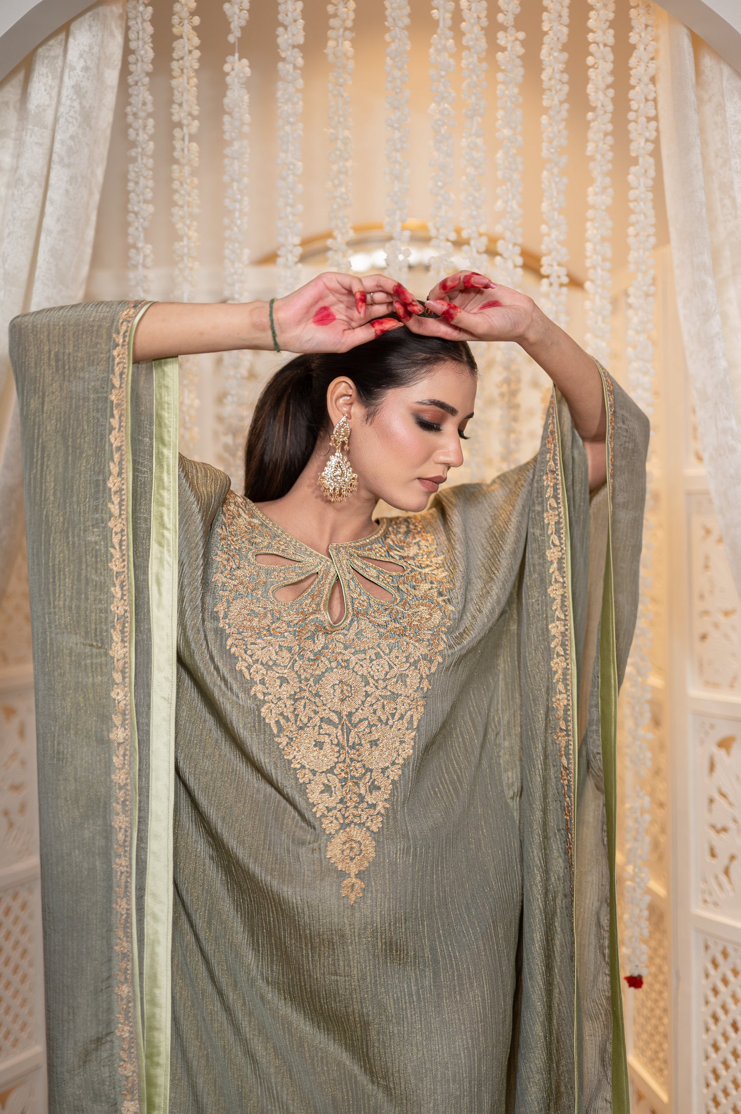 Grey Crushed Tissue Kaftan