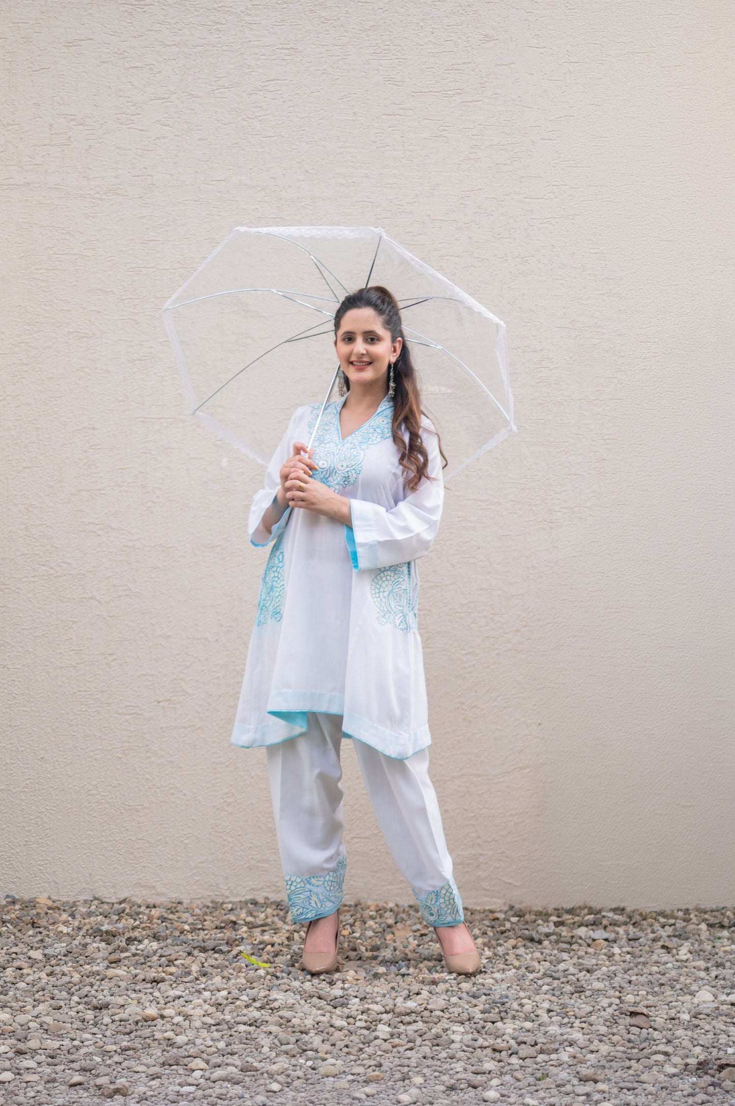White Cotton Blue Co-ord Set