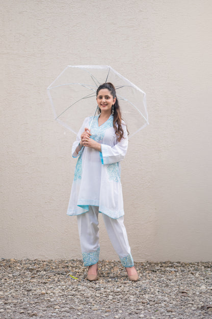 White Cotton Blue Co-ord Set