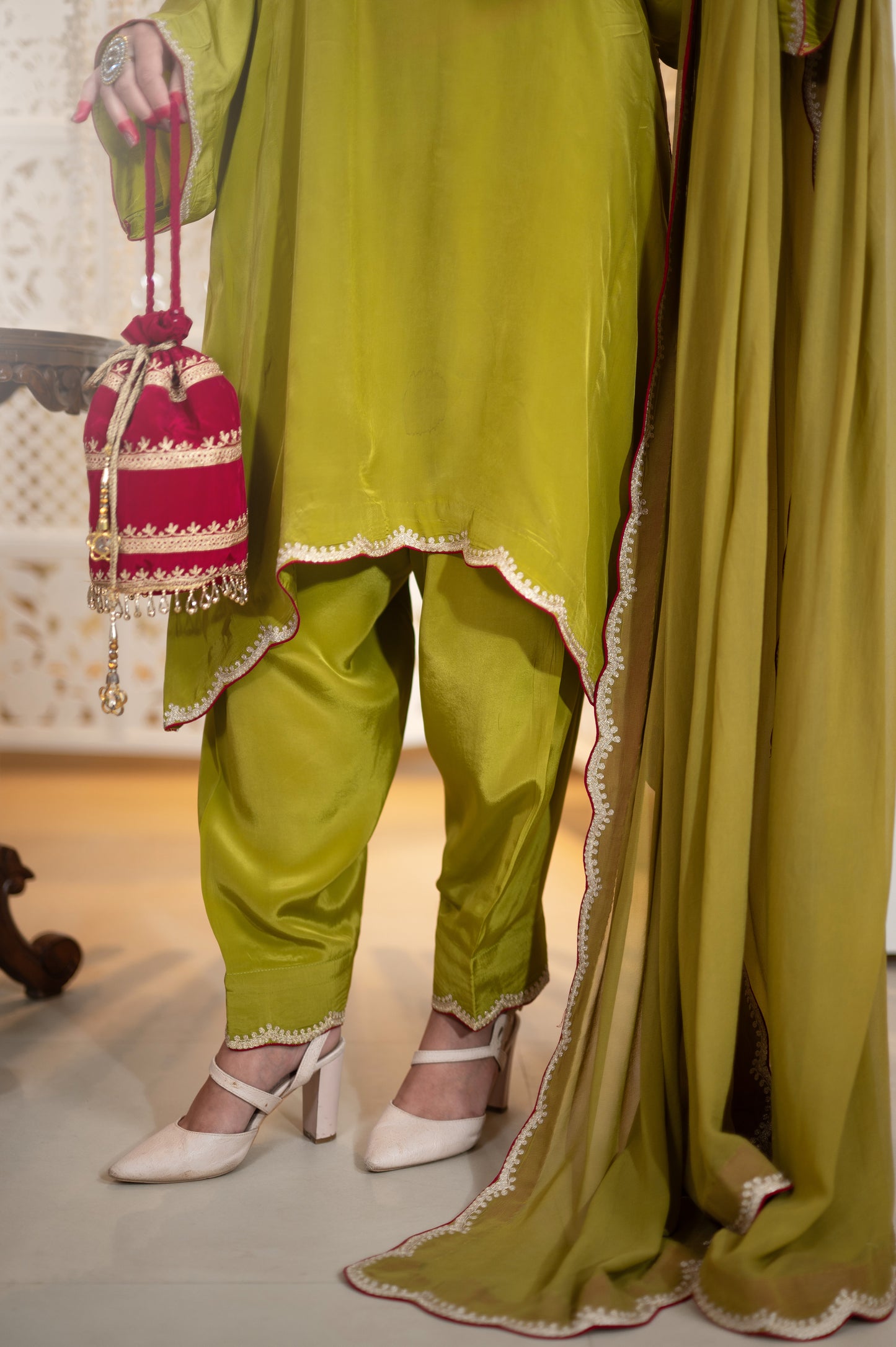 Mehendi Green Crepe Cutwork Suit