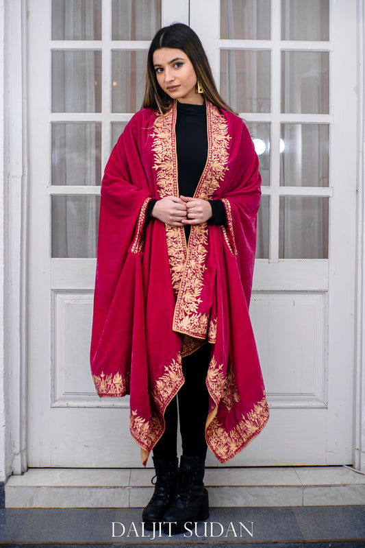 Pink Velvet Cape with Aari Embroidery