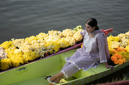 Lilac Cotton Phiran Suit with White Aari Embroidery