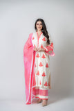 white mulmul suit with pink dupatta