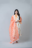 White Cotton Suit With Orange floral dupatta