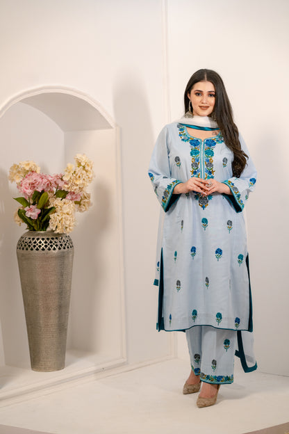 Light blue multicolour cotton suit