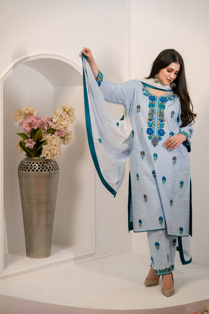 Light blue multicolour cotton suit