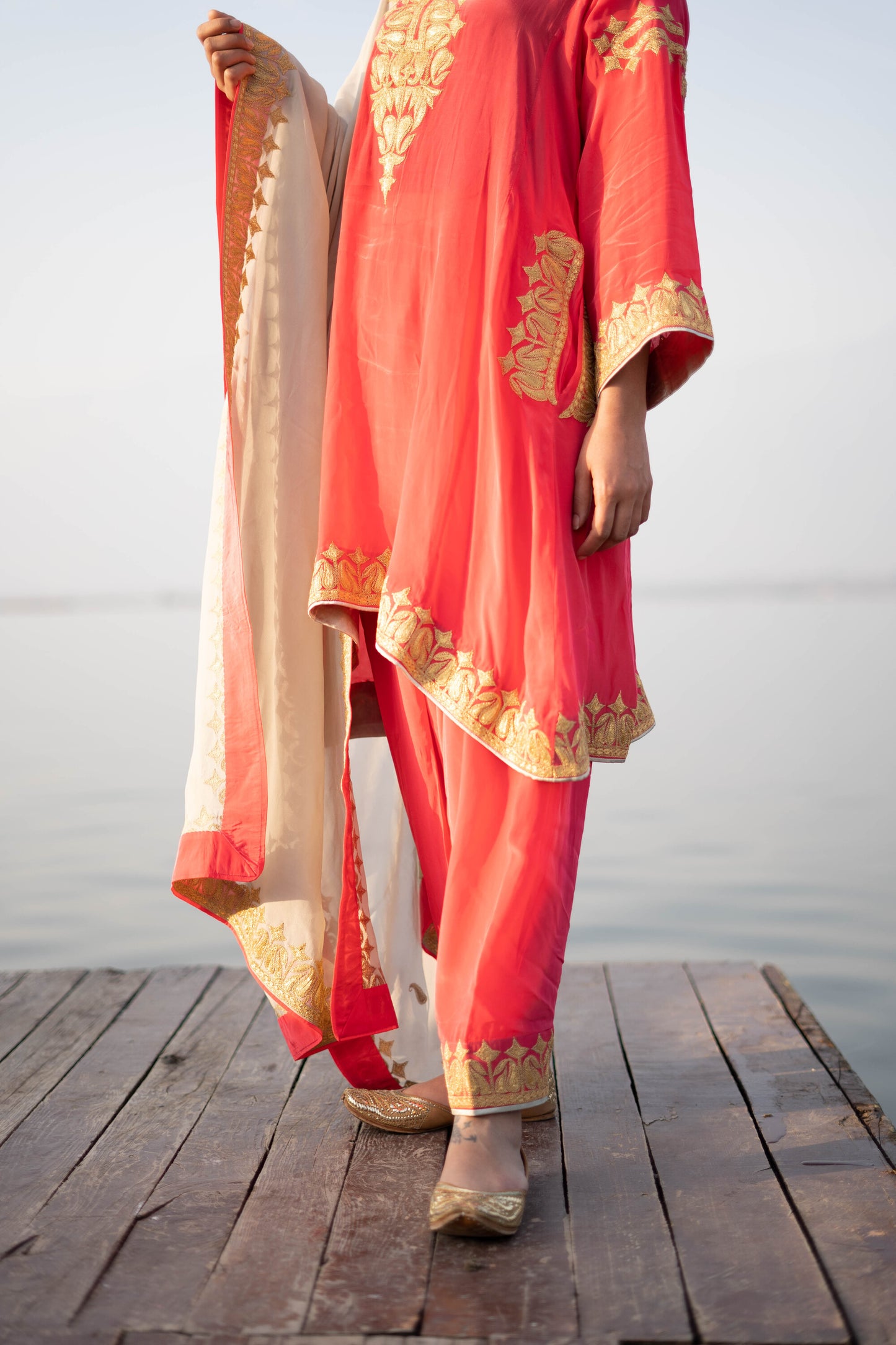 Azalea Pink Crepe Tilla Phiran Suit