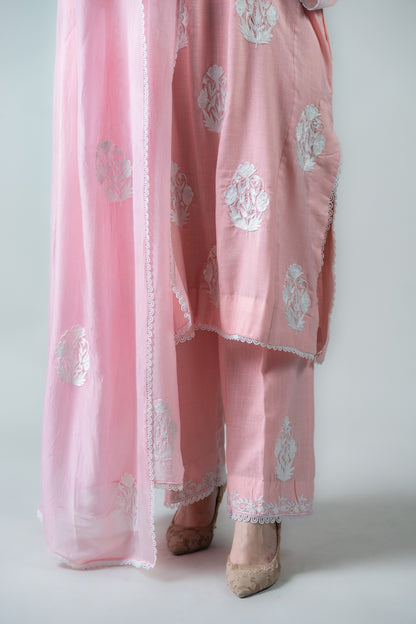 Light Pink Cotton Suit with White Aari Embroidery